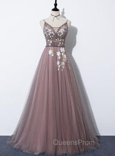 Charming V-neckline Flowers Dark Pink Evening Prom Gown, Long Evening Dress