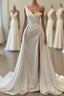 Charming White Long Mermaid One Shoulder Satin Beading Formal Evening Prom Dress