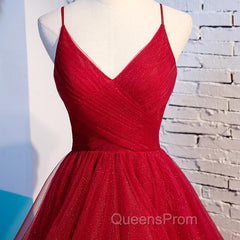 Charming Wine Red Straps Sweetehart Layers Tulle Evening Prom Dress, Long Party Dress