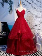 Charming Wine Red Straps Sweetehart Layers Tulle Evening Prom Dress, Long Party Dress