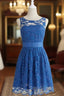 Cheap bridesmaid Dress,Bridesmaid Dress, Simple Royal Blue Scoop Lace Short Knee Length