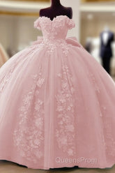 Cheap Pink Quinceanera Dress Applique Off Shoulder Sweet 16 Ball Gowns