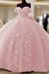 Cheap Pink Quinceanera Dress Applique Off Shoulder Sweet 16 Ball Gowns