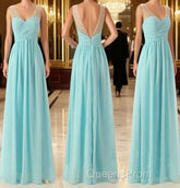 Cheap Simple Junior Strapless Sweetheart Blue Chiffon A-Line Floor-Length Wedding Party Bridesmaid Dress ,