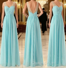 Cheap Simple Junior Strapless Sweetheart Blue Chiffon A-Line Floor-Length Wedding Party Bridesmaid Dress ,