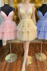 Multi-Tiered V-Neck Backless A-Line Short Party Dress