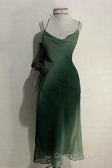 Chic A Line Spaghetti Straps Green Chiffon Evening Dress Evening Prom Dress
