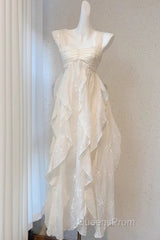 Chic A Line Straps Floral White Ankle Length Birthday Dress Birthday Outfits