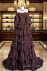 Chic Ball Gown Off The Shoulder Long Sleeves Evening Dress Tulle Long Evening Prom Dress