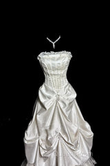 Chic Ball Gown Strapless Taffeta Ivory Long Wedding Dress Bridal Dress