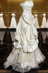 Chic Ball Gown Strapless Taffeta Ivory Long Wedding Dress Bridal Dress