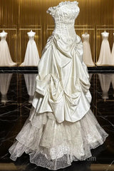 Chic Ball Gown Strapless Taffeta Ivory Long Wedding Dress Bridal Dress