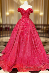 Chic Ball Gown V Neck Beads Appliques Red Off-the-Shoulder Long Quinceanera Dress With Petticoat