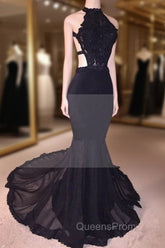 Chic Black Open Back Lace Evening Prom Dress Sleeveless See Through Tulle Evening Gown