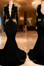 Chic Black Evening Prom Dress Mermaid Long Sleeves Evening Dress