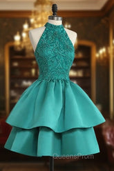 Chic Green Satin and Lace Layers Homecoming Dress, New Homecoming Dress