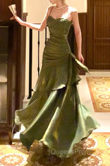 Chic Green Straps Sweetheart Long Evening Dress, Green Evening Prom Dress Evening Dress