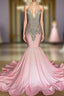 Chic High-neck Sleeveless Mermaid Evening Prom Dress With Beading