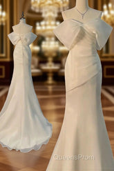 Chic Mermaid Off The Shoulder Short Sleeves Ivory Chiffon Wedding Dress With Ruffles