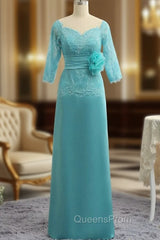 Chic Mother Of The Bride Dress A-line 3/4 Sleeves Lace Long Evening Dress