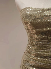 Chic Sequins Mermaid Scoop Long Formal Dress, Gold Long Evening Prom Dress Party Dress