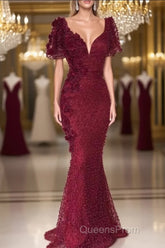 Chic V-neck Flower(s) Mermaid Evening Prom Dress