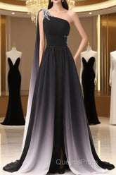 Chiffon A-Line Gradient One Shoulder Evening Dress, Chiffon Evening Prom Dress Party Dress