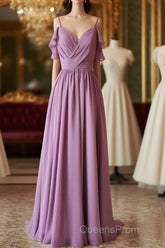 Chiffon Dusty Purple Wedding Guest Dress Straps Long Bridesmaid Dress