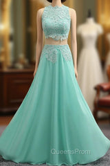 Chiffon Lace Two Pieces Long Evening Prom Gown Evening Dress Evening Gown