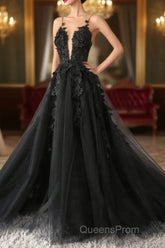 Classic Black Lace Tulle Long Evening Prom Dress Black Evening Dress