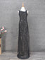 Classic Black Slim-Fit Asymmetric Neck Sequin Tulle Long Classy Prom Dress