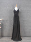Classic Black V-Neck Sleeveless Open Back Lace Chiffon Long Classy Prom Dress