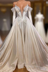 Classic V-Neck Long Sleeves Evening Prom Dress with Beads