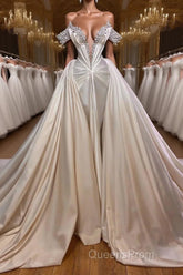 Classic V-Neck Off-the-Shoulder Evening Prom Dress with Beads