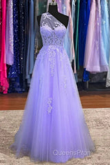 Classy A-Line One Shoulder Lavender Long Evening Prom Dress
