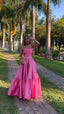 Classy Ball Gown Strapless Pink Floor Length Satin Slit Classy Prom Dress Classy Evening Gowns
