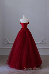 Classy Balll Gown Strapless Red Tulle Long Evening Dress Evening Prom Dress