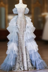 Classy Mermaid Off The Shoulder Neckline Sequin Ruffles Long Evening Dress Evening Prom Dress