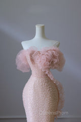 Classy Mermaid Strapless Pink Sequin Long Evening Dress Evening Prom Dress