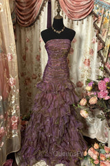 Classy Mermaid Strapless Ruffles Long Evening Dress Evening Prom Dress