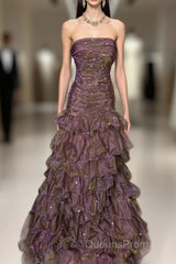 Classy Mermaid Strapless Ruffles Long Evening Dress Evening Prom Dress