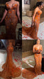 Classy Mermaid Sweetheart Orange Tulle Sequin Classy Evening Gowns Long Classy Prom Dress