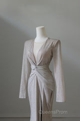 Classy Mermaid V Neckline Long Sleeves Sequin Ruffles Long Evening Dress Evening Prom Dress