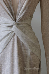 Classy Mermaid V Neckline Long Sleeves Sequin Ruffles Long Evening Dress Evening Prom Dress