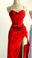 Classy Sheath Spaghetti Straps Red Satin Sleeveless Long Backless Classy Prom Dress