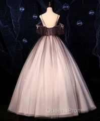 Coffee One Shoulder Tulle Long Evening Prom Gown, Coffee Tulle Evening Dress