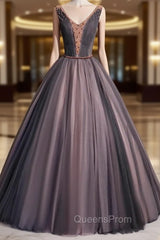 Coffee Tulle V-nek Pleats Beading Pleats Quinceanera Dress