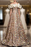 Colorful Flower Sequins Off the Shoulder Evening Prom Dress
