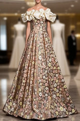 Colorful Flower Sequins Off the Shoulder Evening Prom Dress
