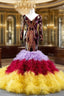 Colorful Mermaid Sequins Tulle Long Sleeve V-neck Evening Prom Dress